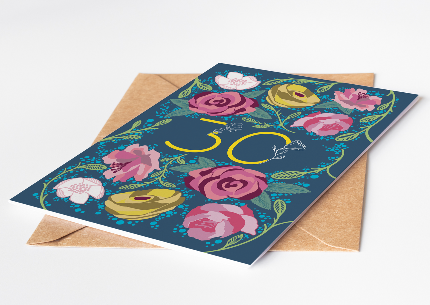 Floral 30 Greetings Card