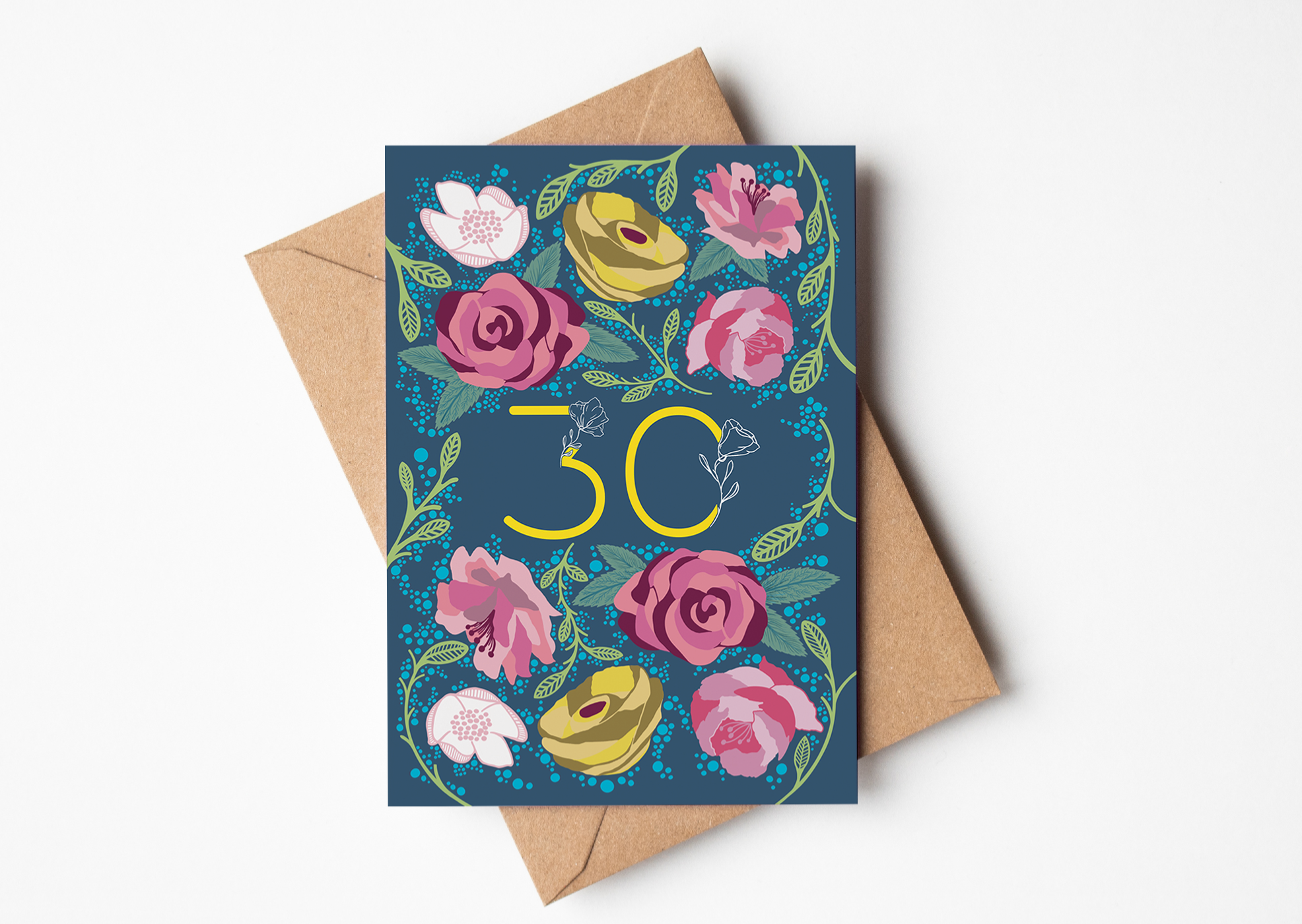 Floral 30 Greetings Card