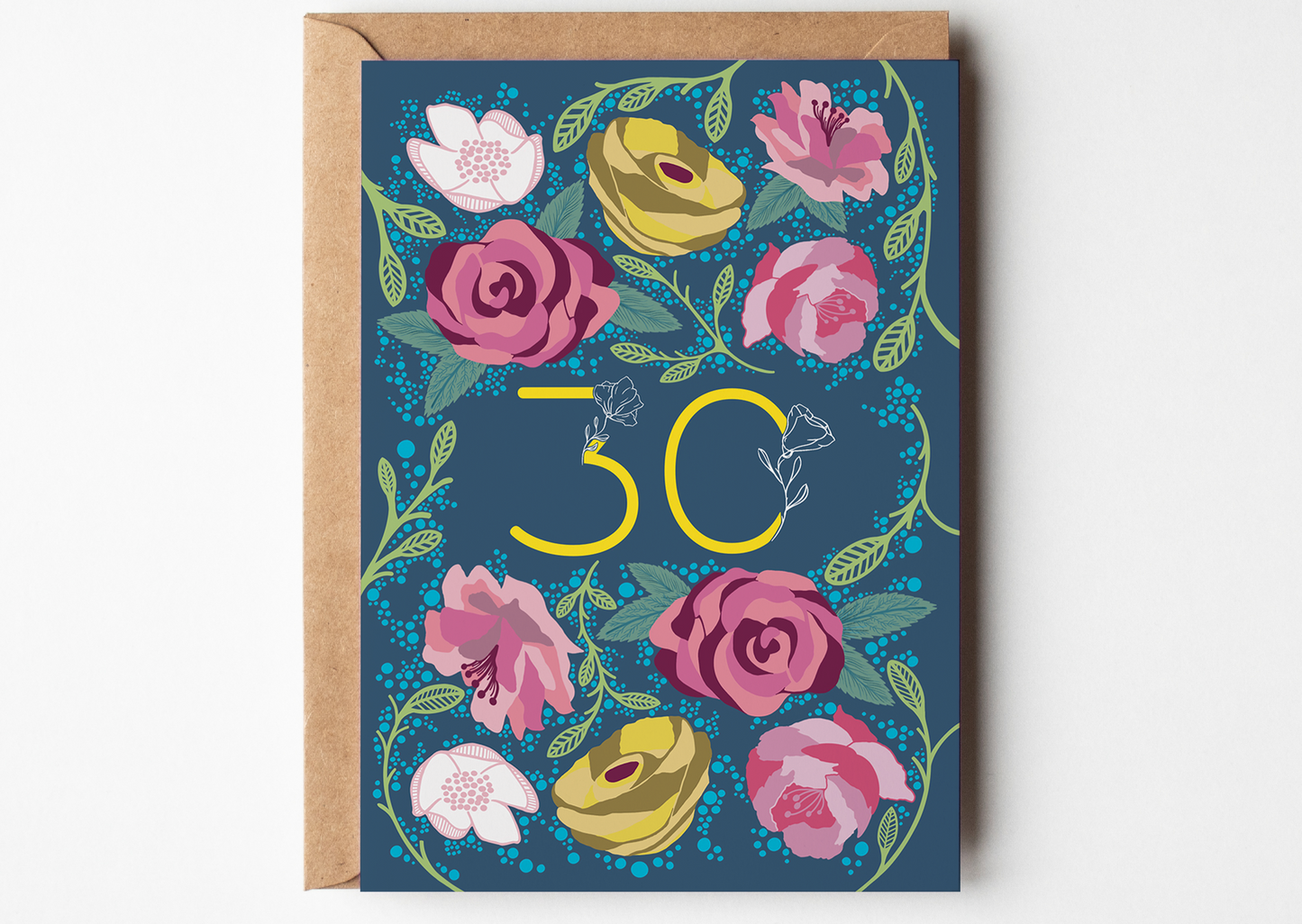 Floral 30 Greetings Card