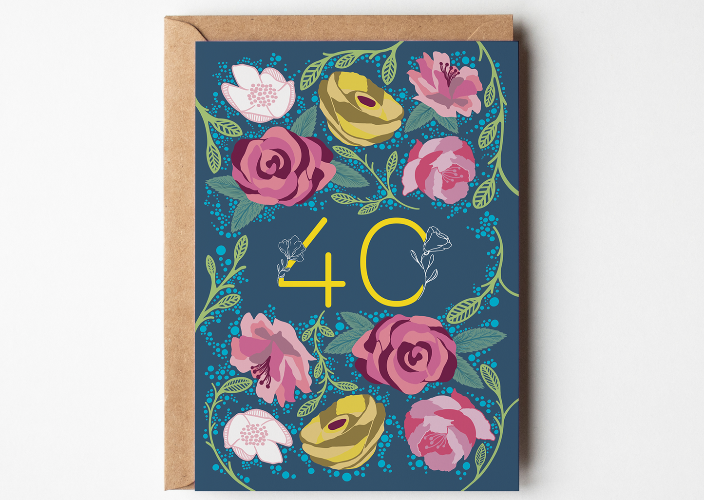 Floral 40 Greetings Card