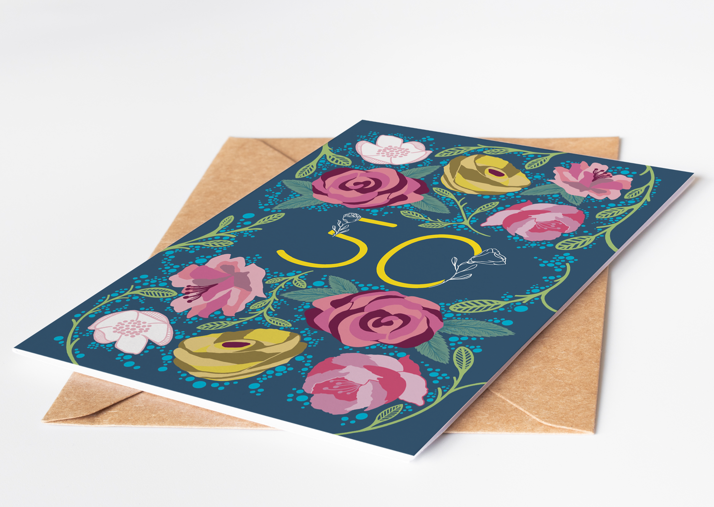 Floral 50 Greetings Card