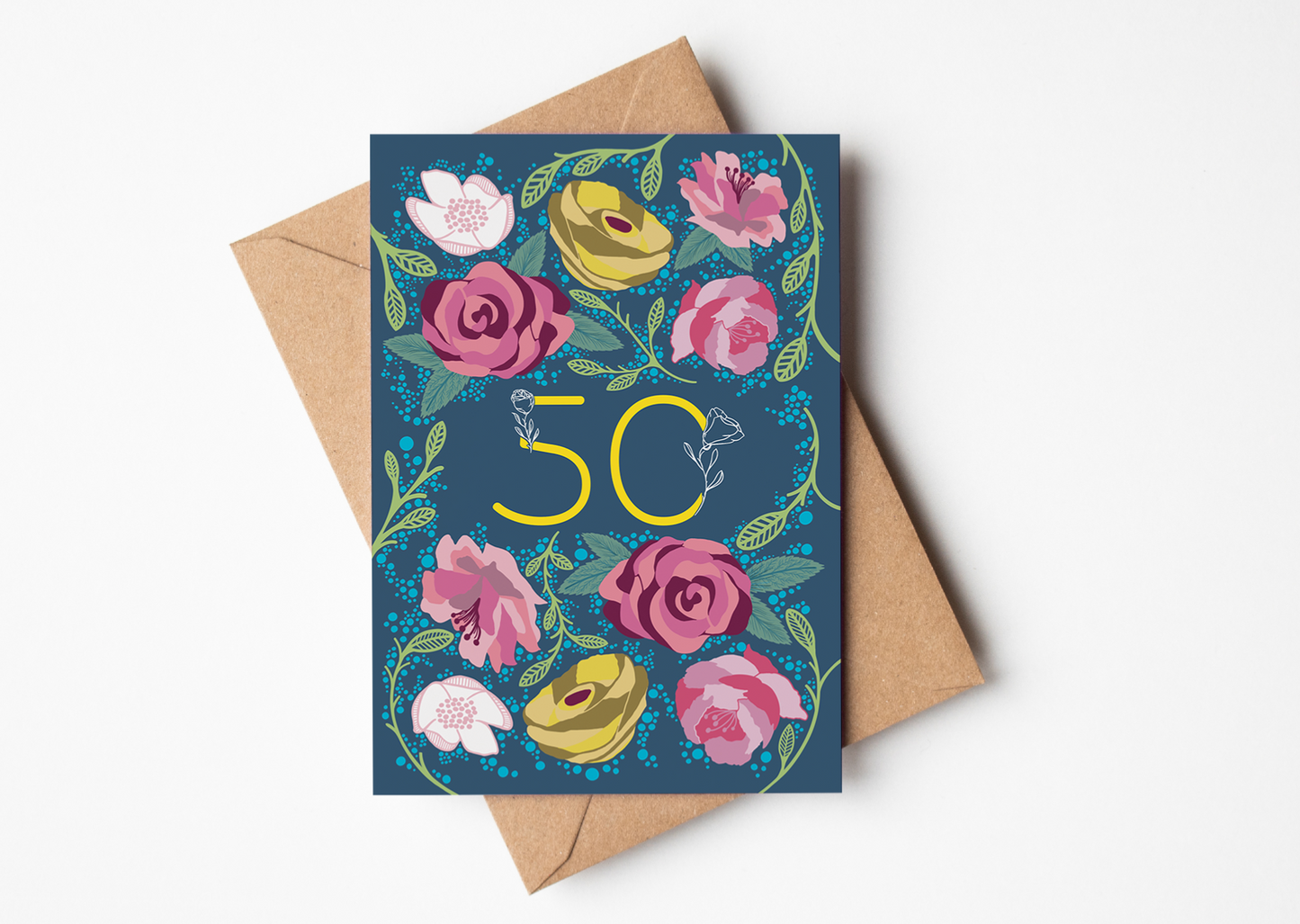 Floral 50 Greetings Card