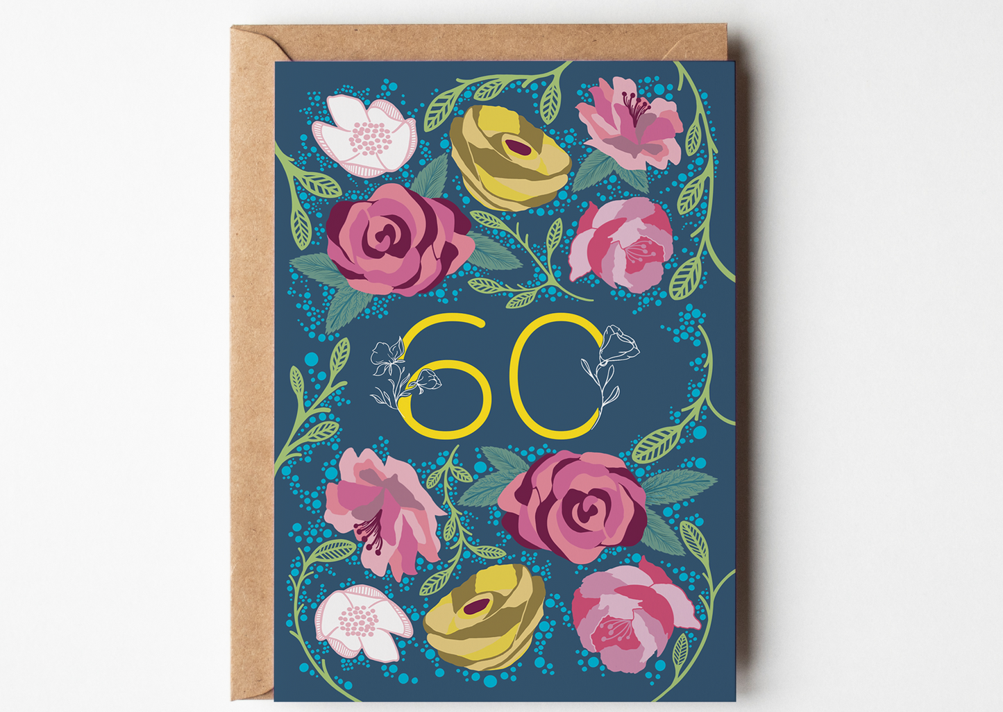 Floral 60 Greetings Card
