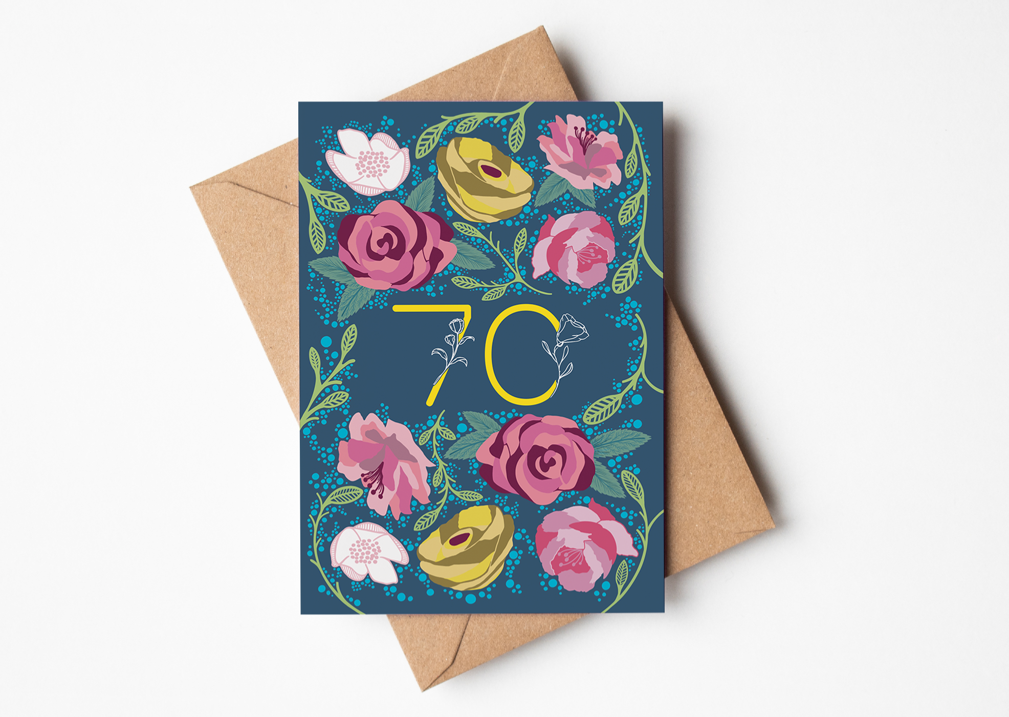 Floral 70 Greetings Card