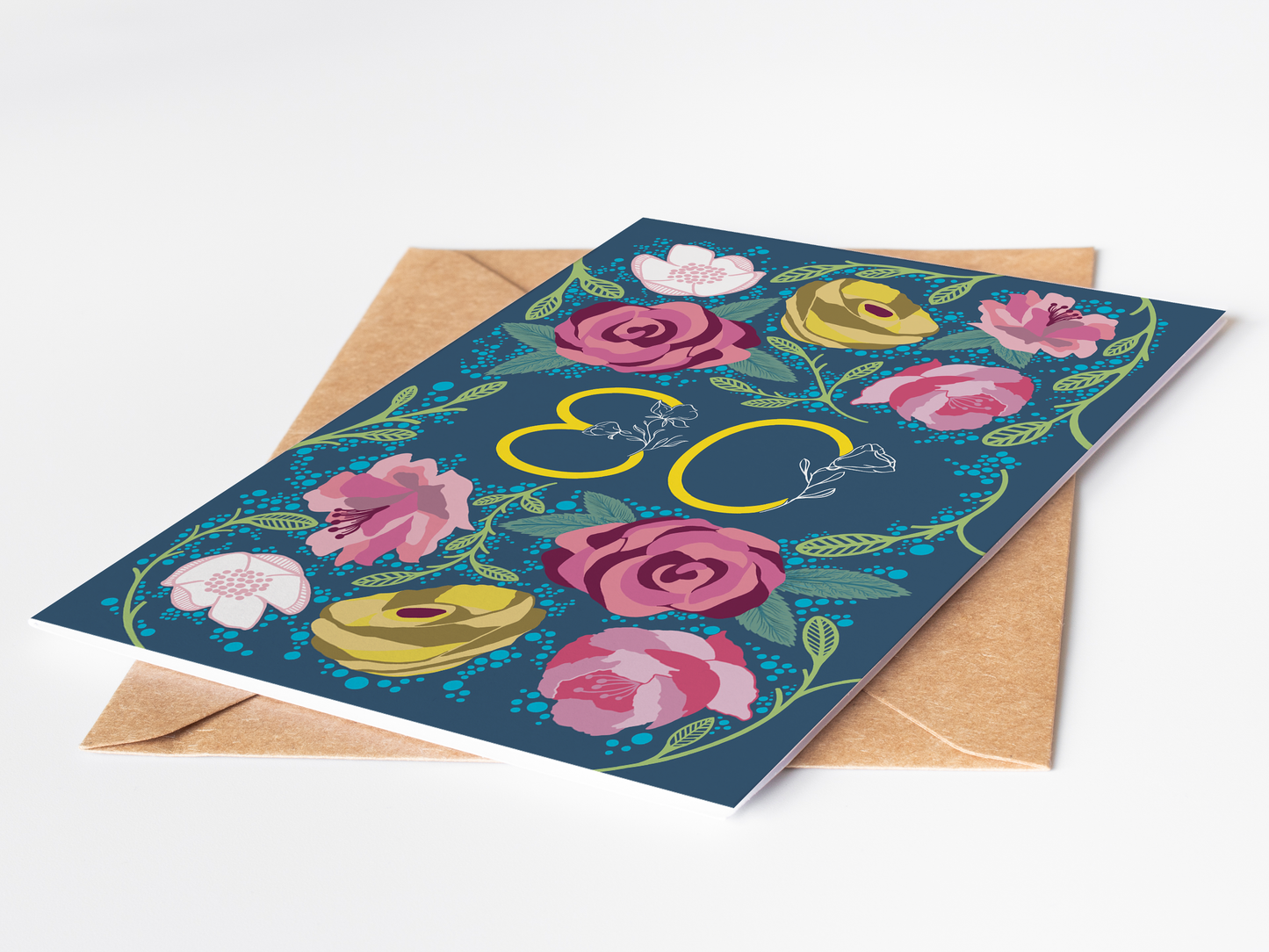 Floral 80 Greetings Card