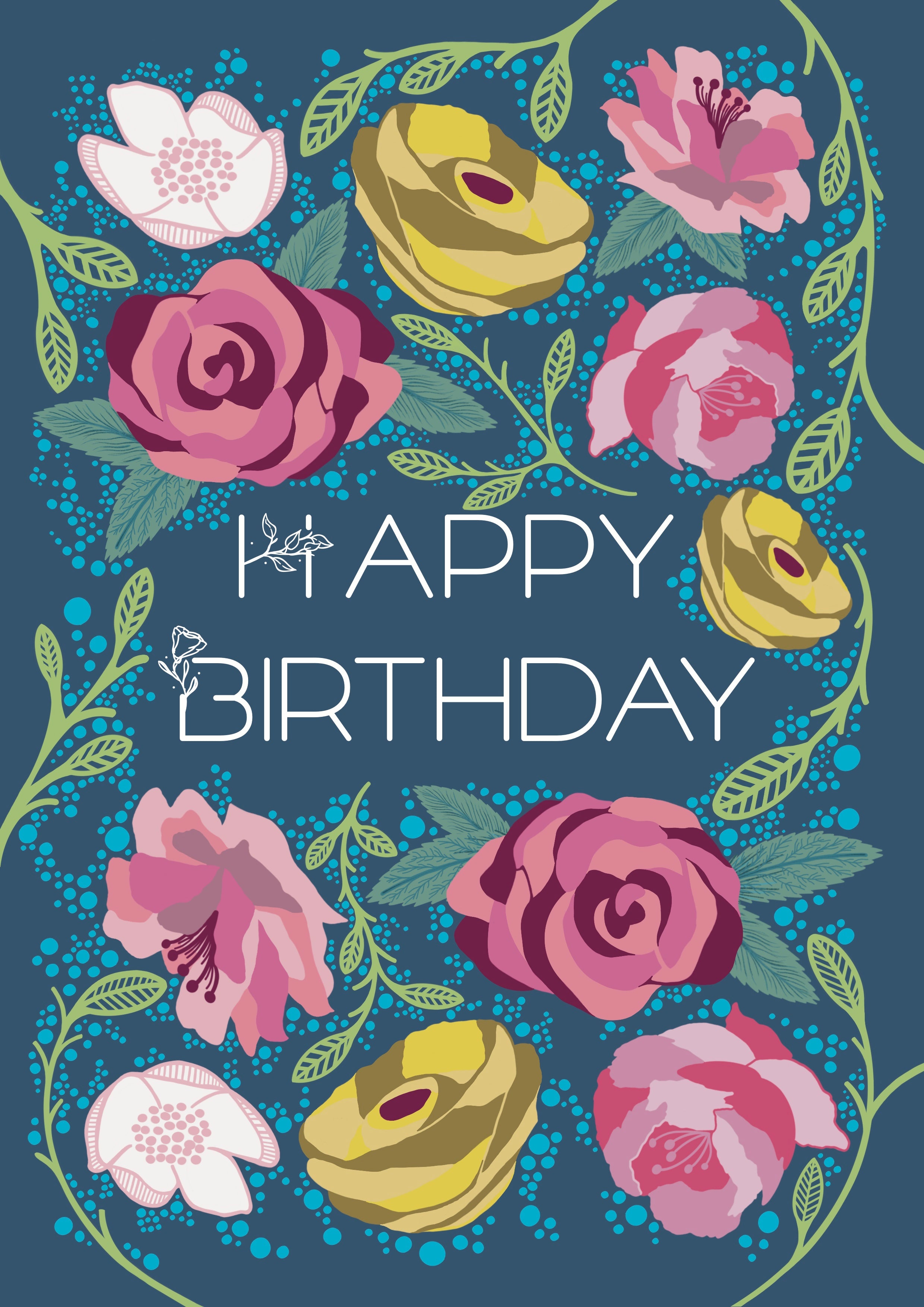 Floral Happy Birthday Greetings Card.