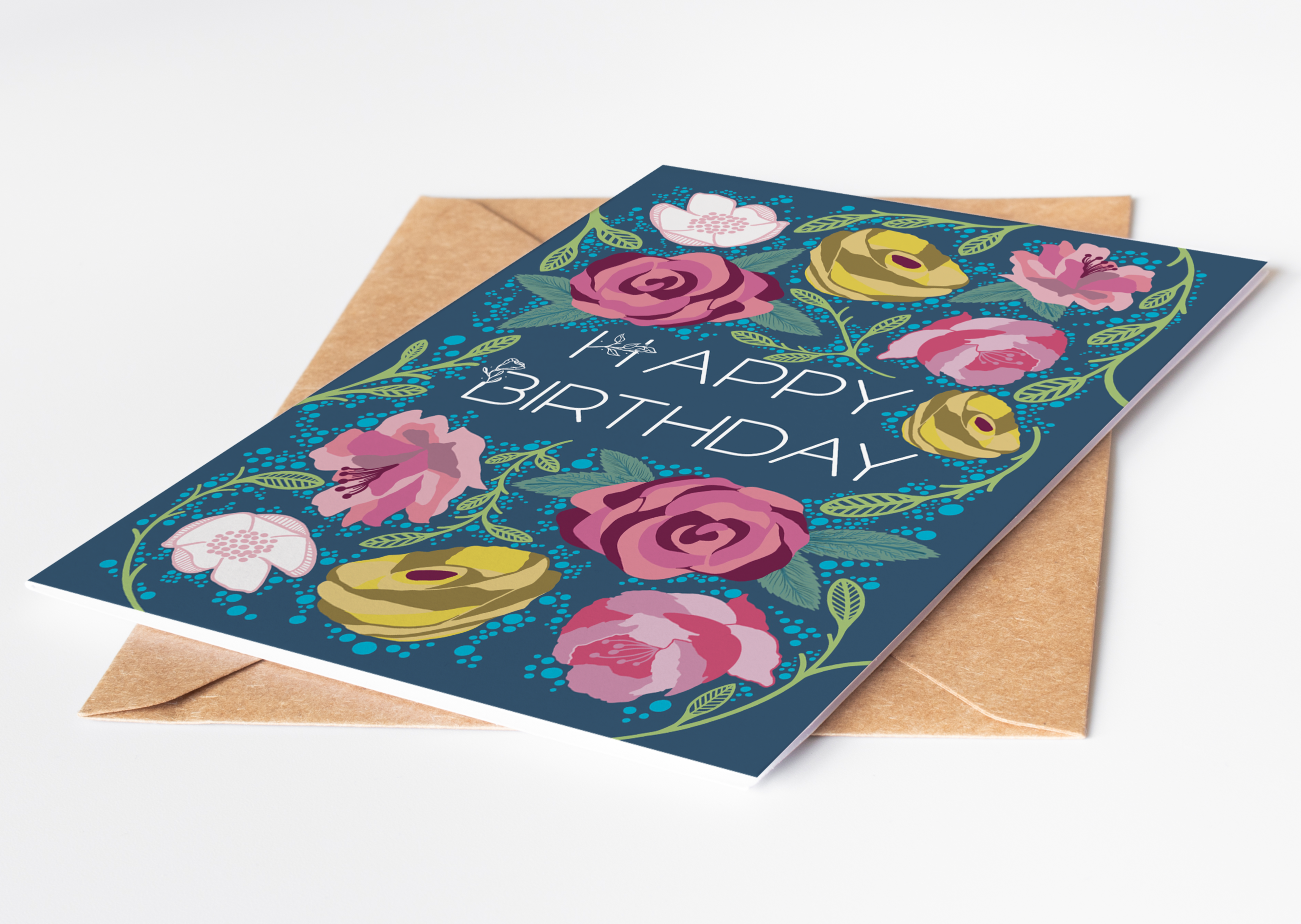 Floral Happy Birthday Greetings Card.