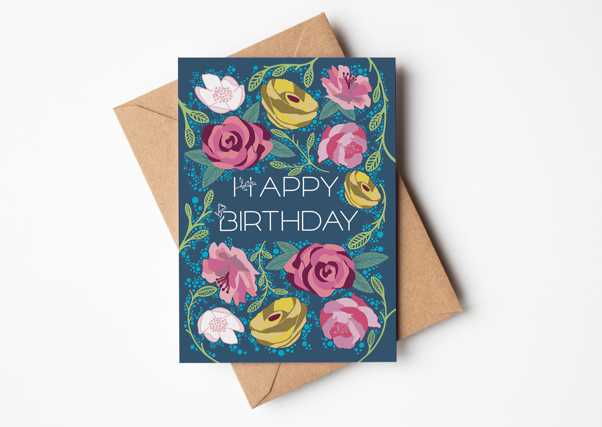 Floral Happy Birthday Greetings Card.