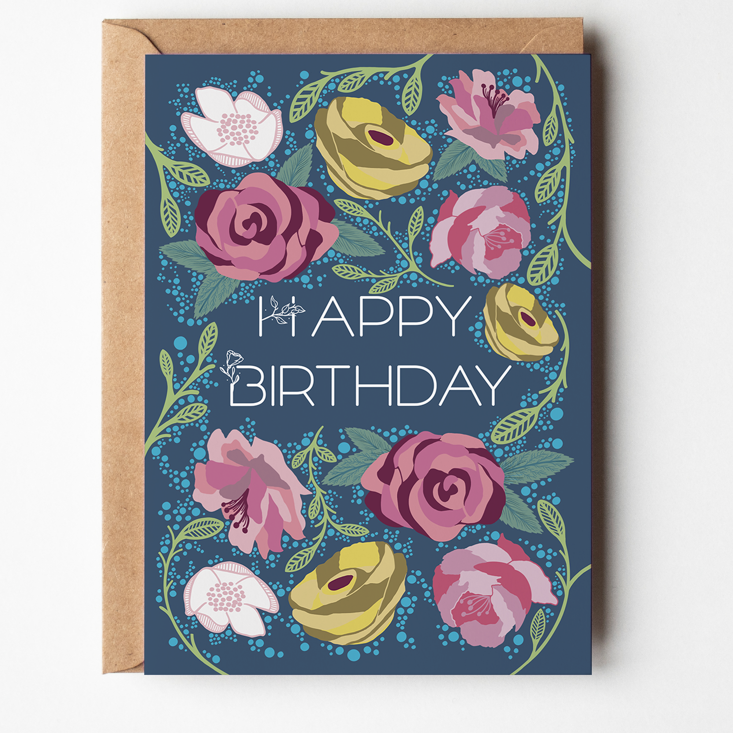 Floral Happy Birthday Greetings Card.