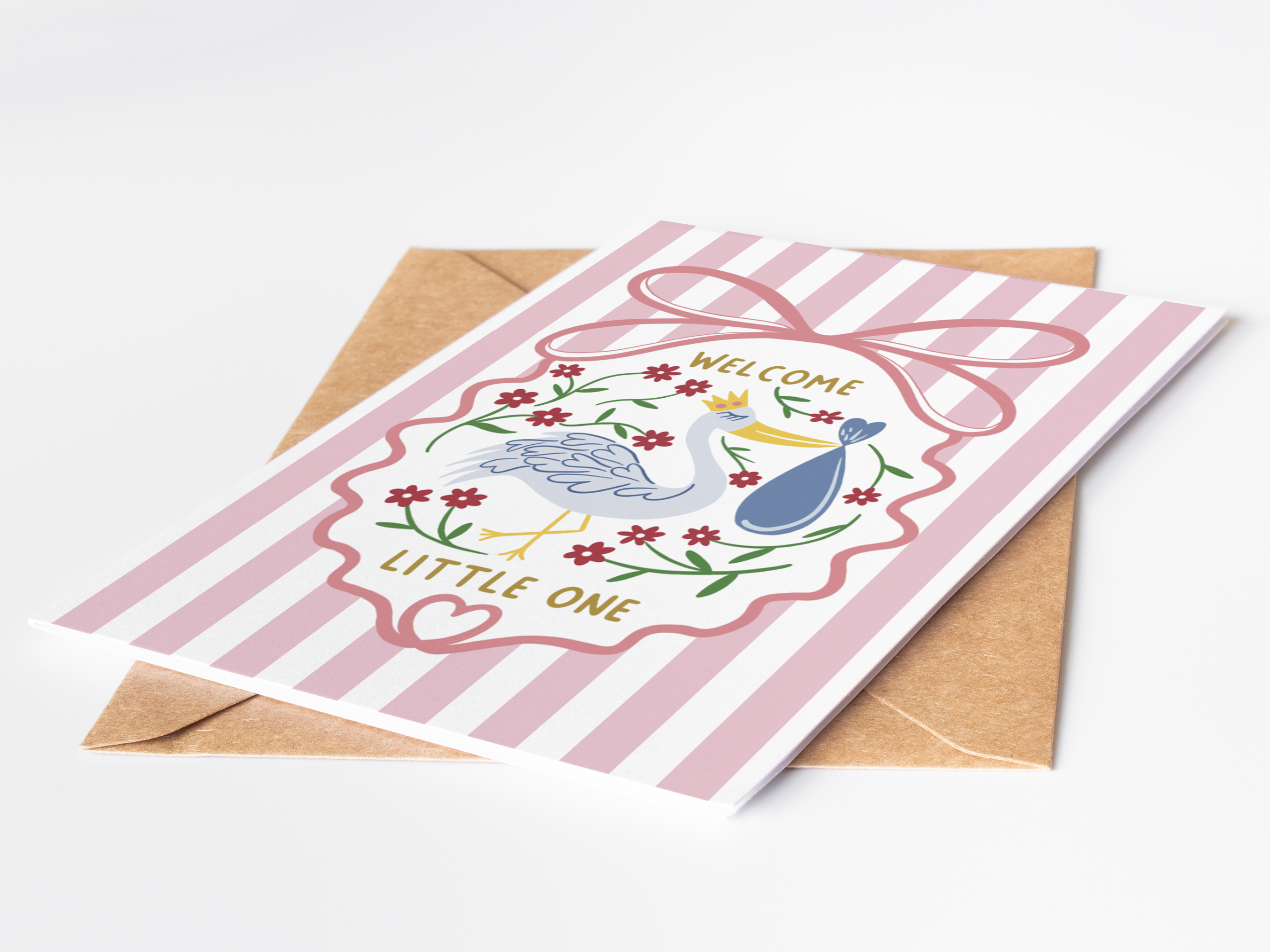 Pink Stork New Baby Card