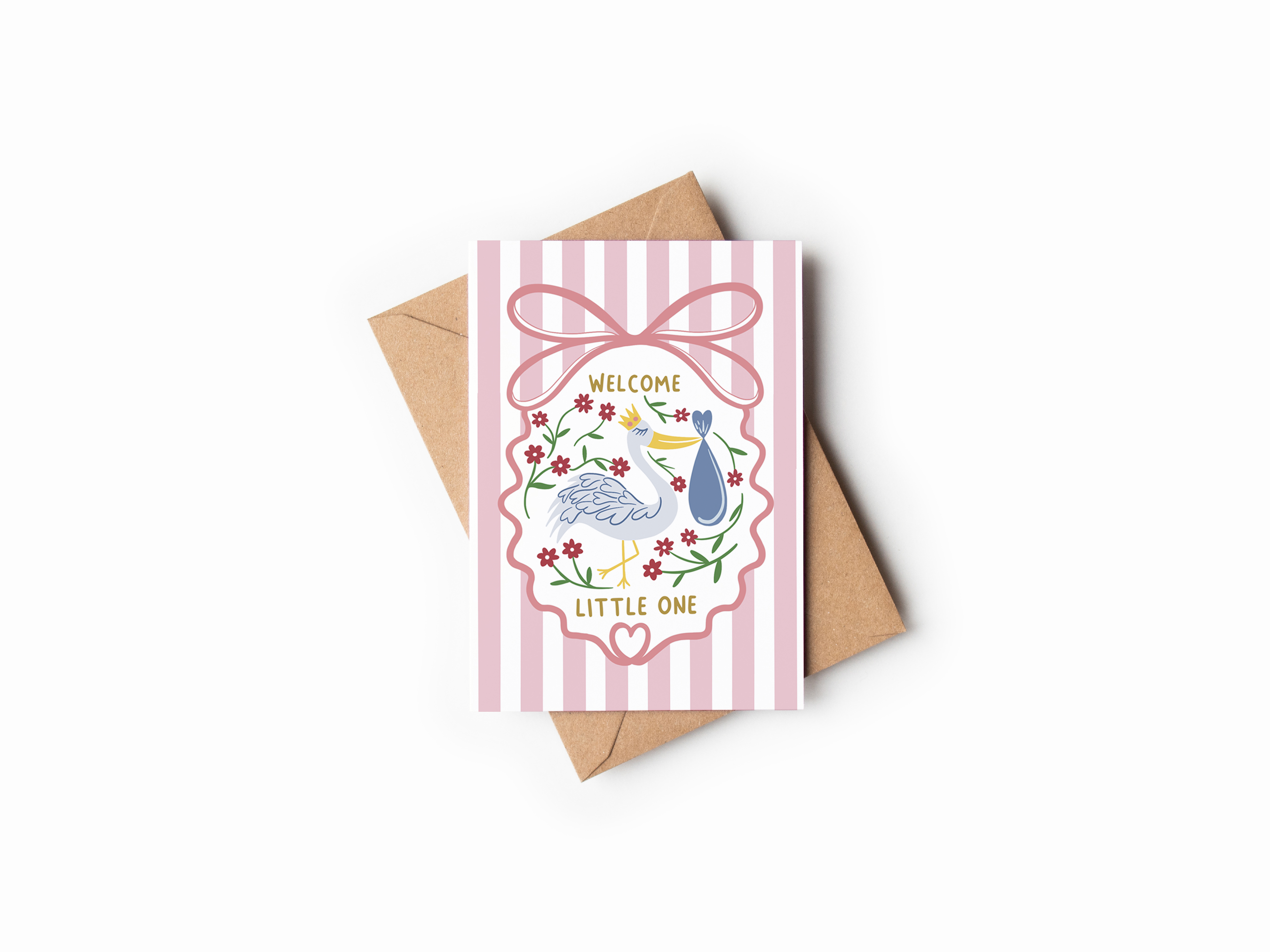 Pink Stork New Baby Card