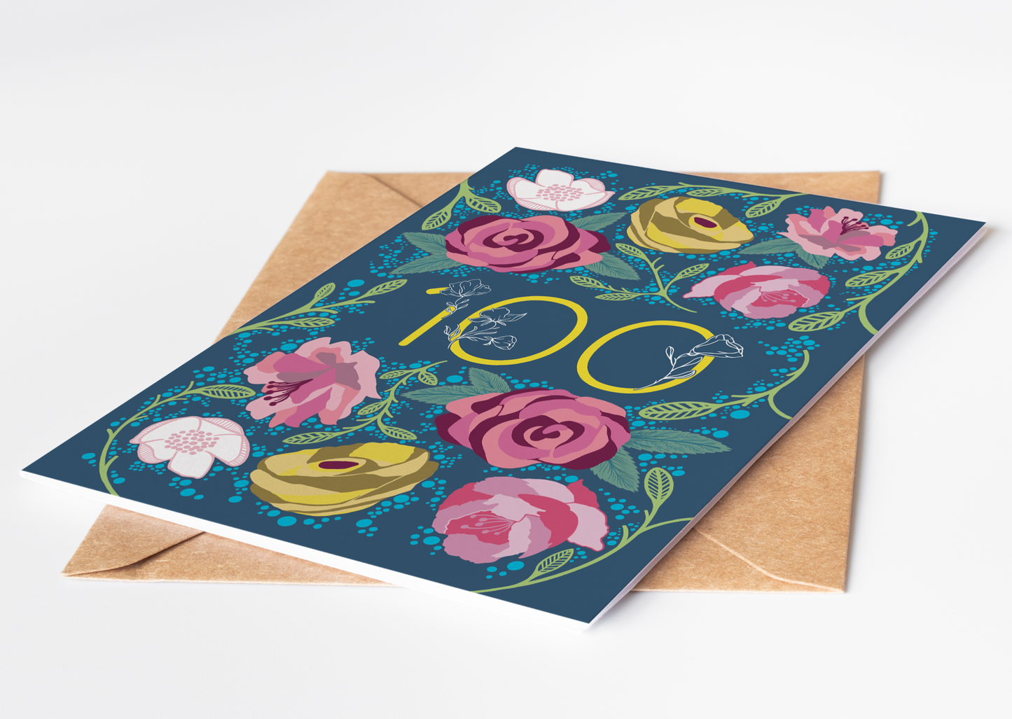 Floral 100 Greetings Card