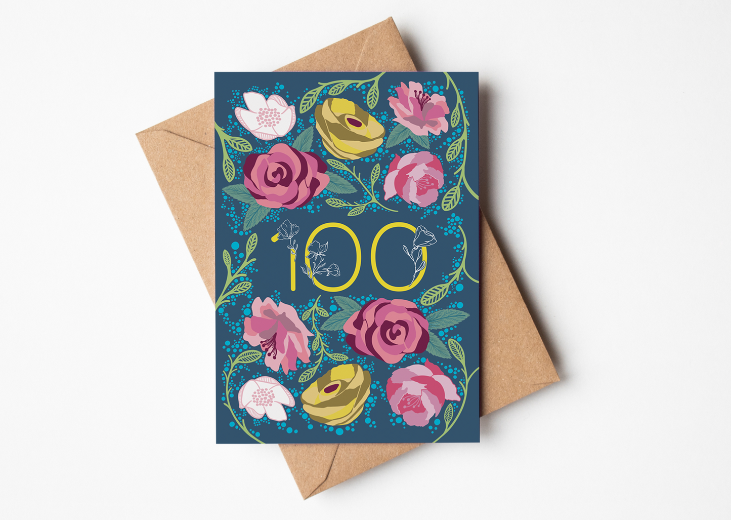Floral 100 Greetings Card