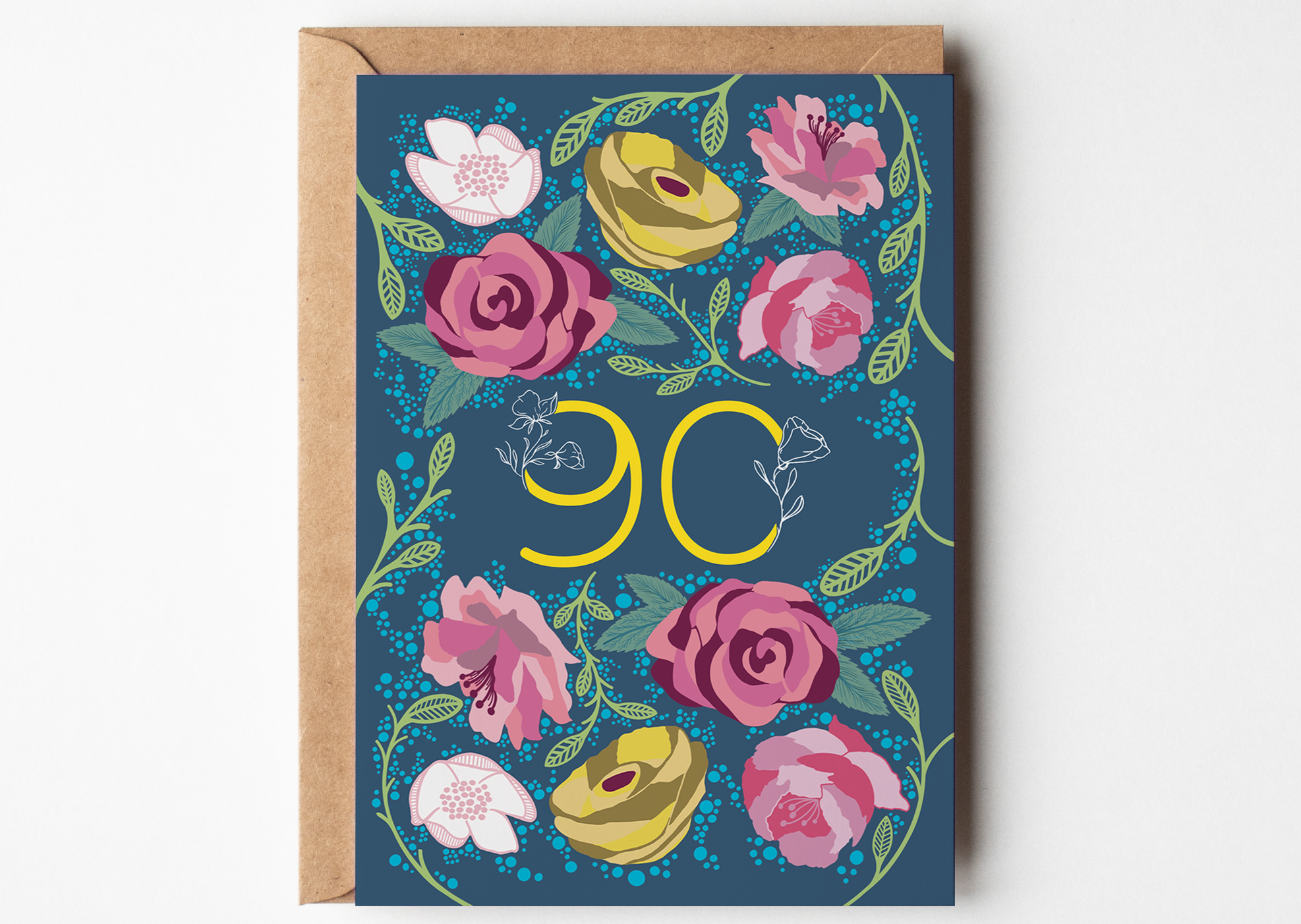 Floral 90 Greetings Card