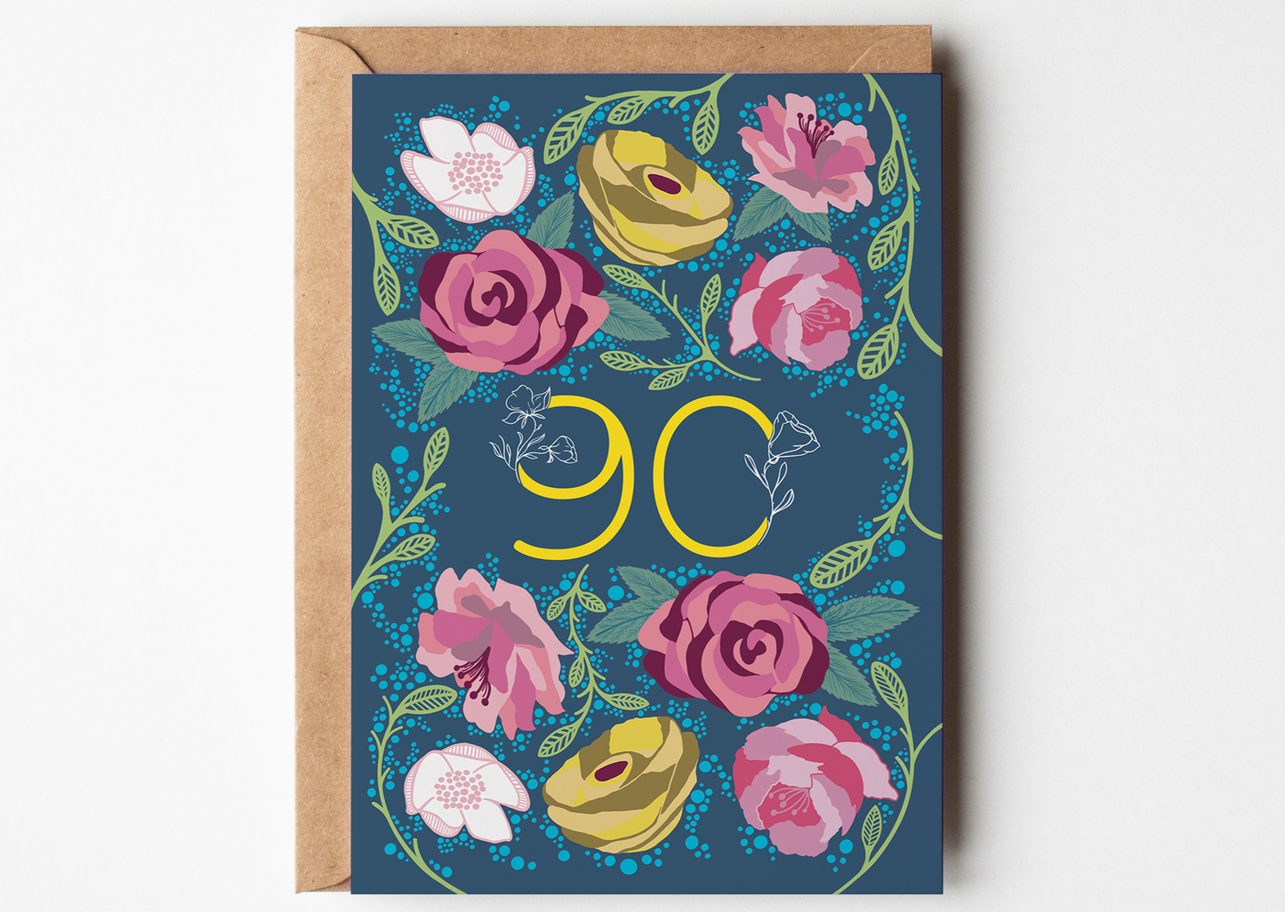 Floral 90 Greetings Card