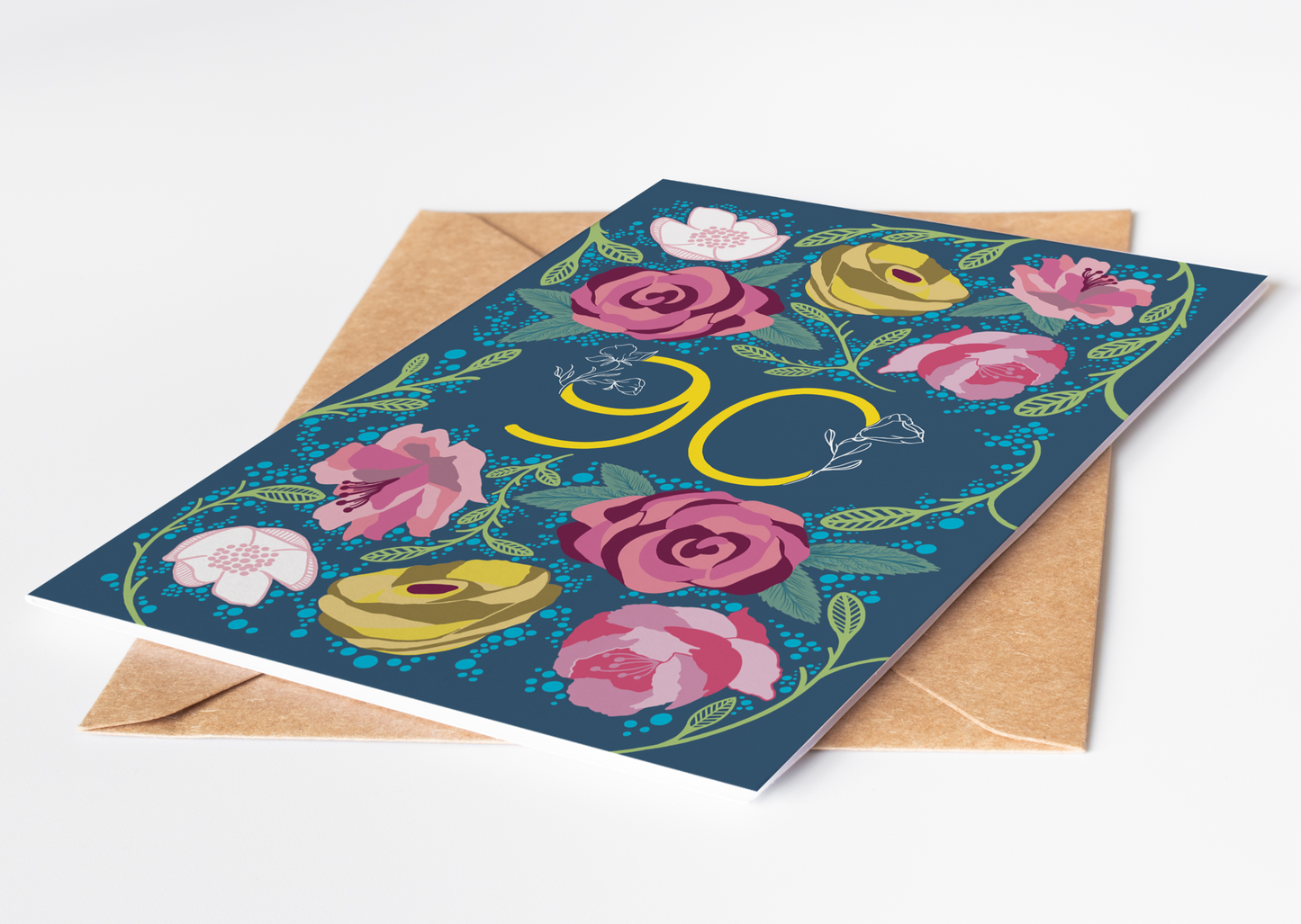 Floral 90 Greetings Card