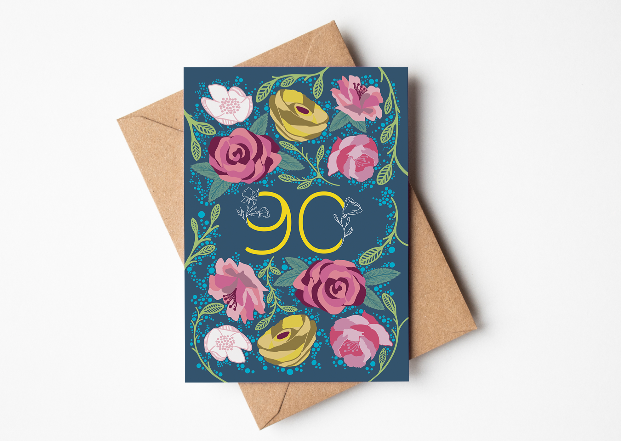 Floral 90 Greetings Card