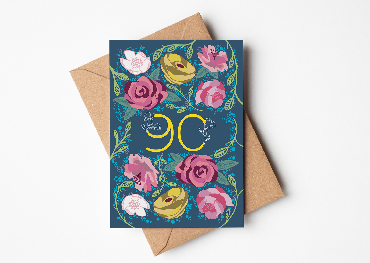 Floral 90 Greetings Card