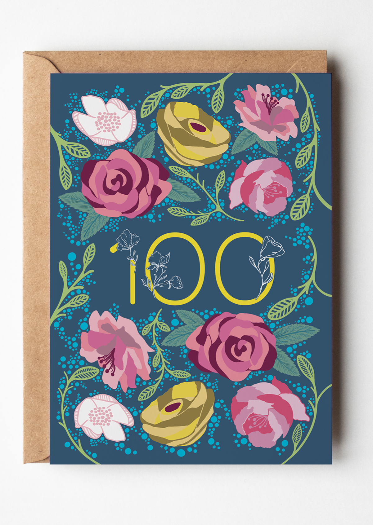 Floral 100 Greetings Card