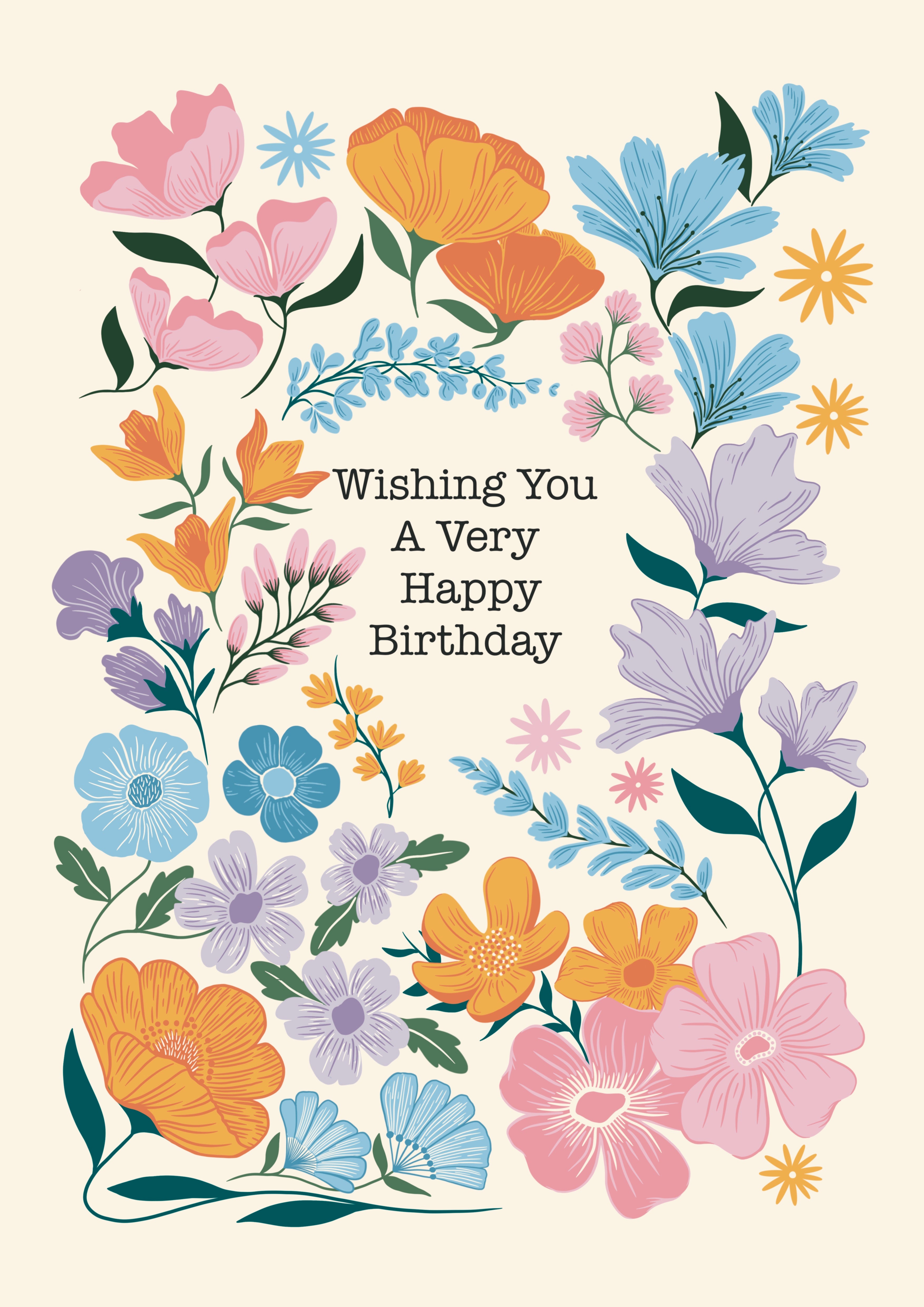 Retro Floral Happy Birthday Card