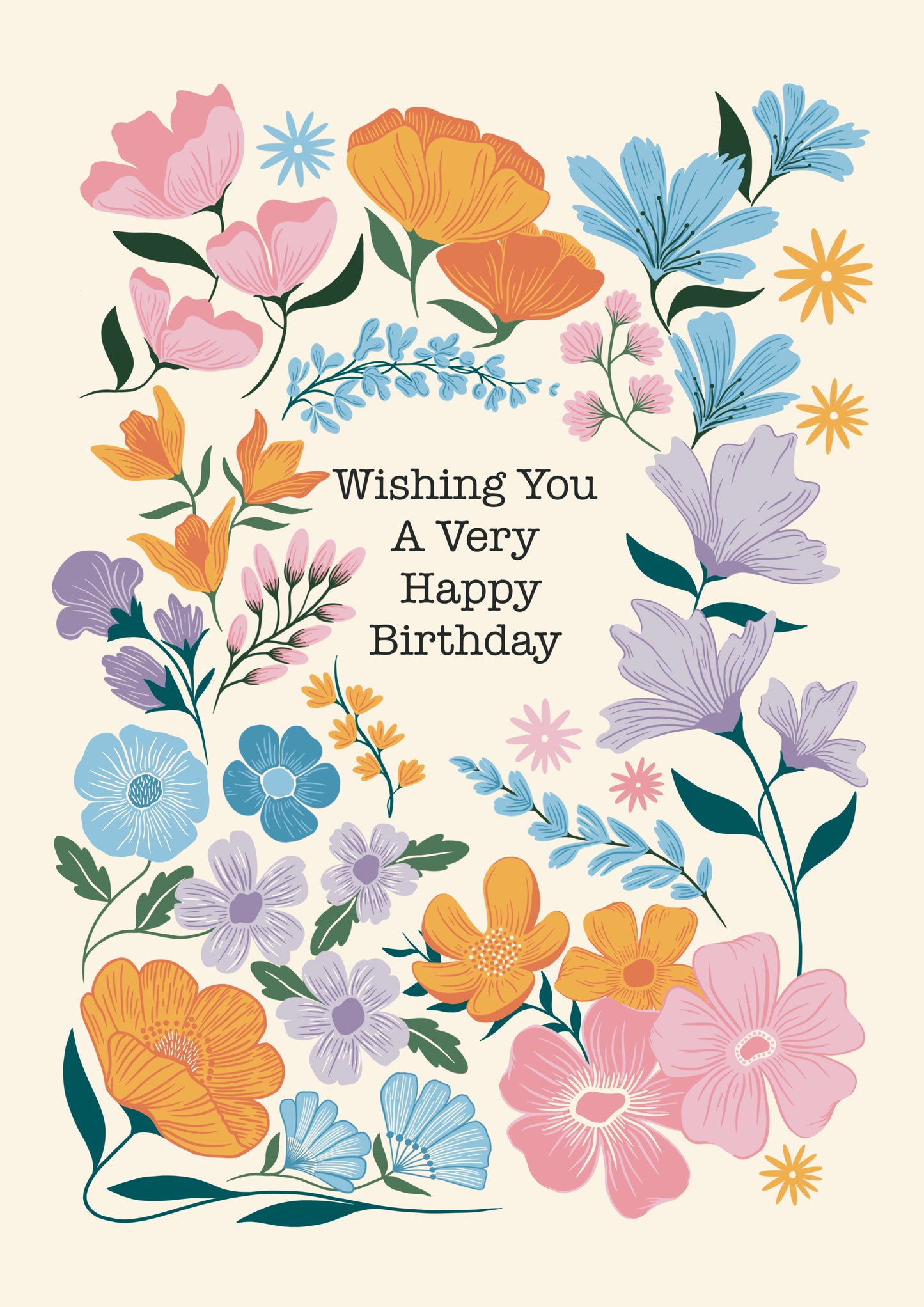 Retro Floral Happy Birthday Card