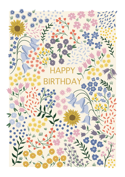 Ditsy Floral Happy Birthday Card
