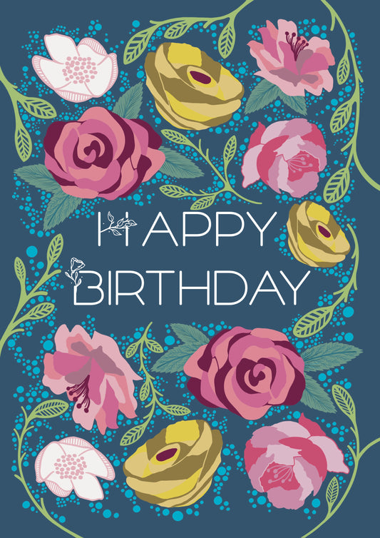 Floral Happy Birthday Greetings Card.
