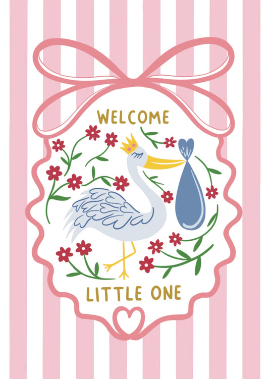 Pink Stork New Baby Card