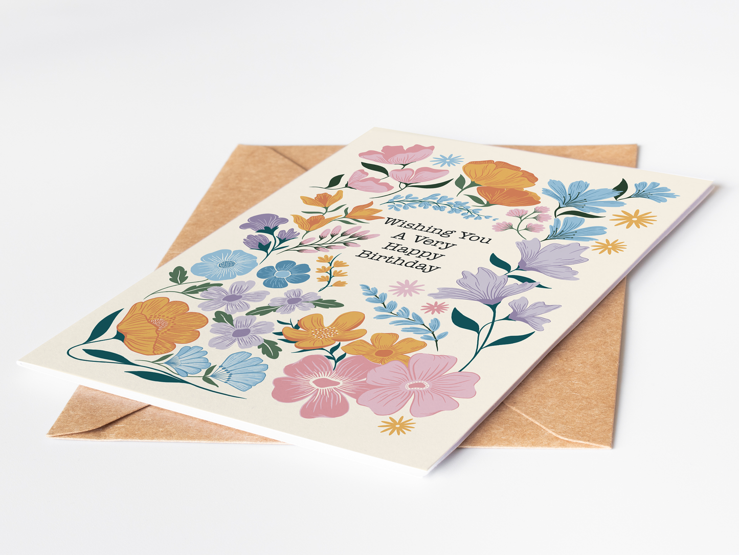 Retro Floral Happy Birthday Card