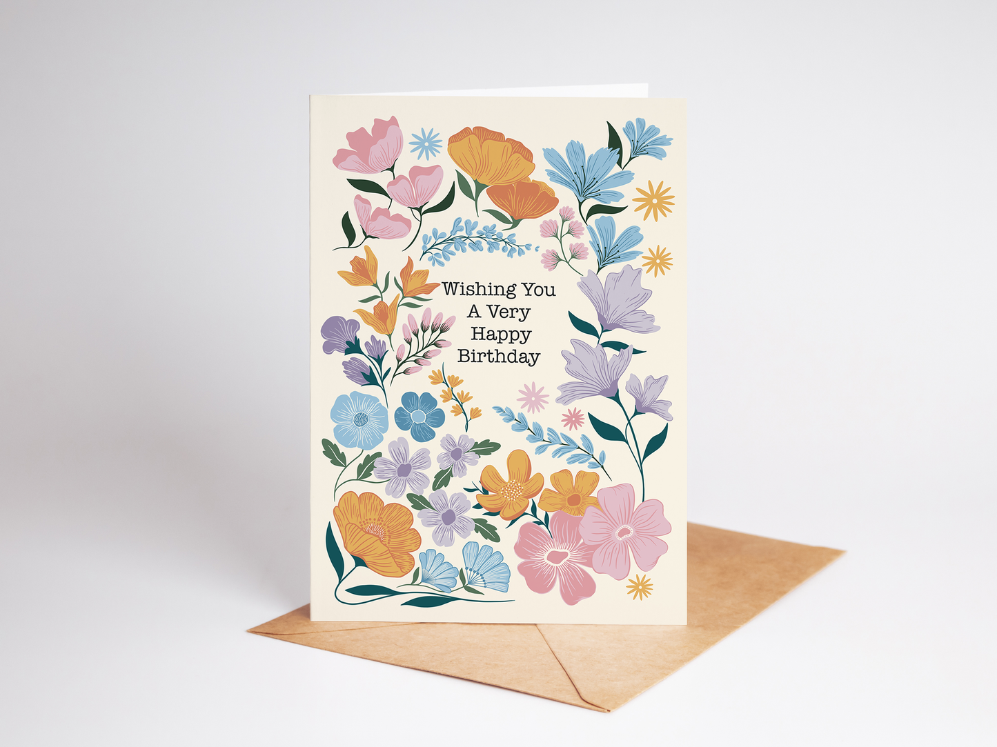 Retro Floral Happy Birthday Card