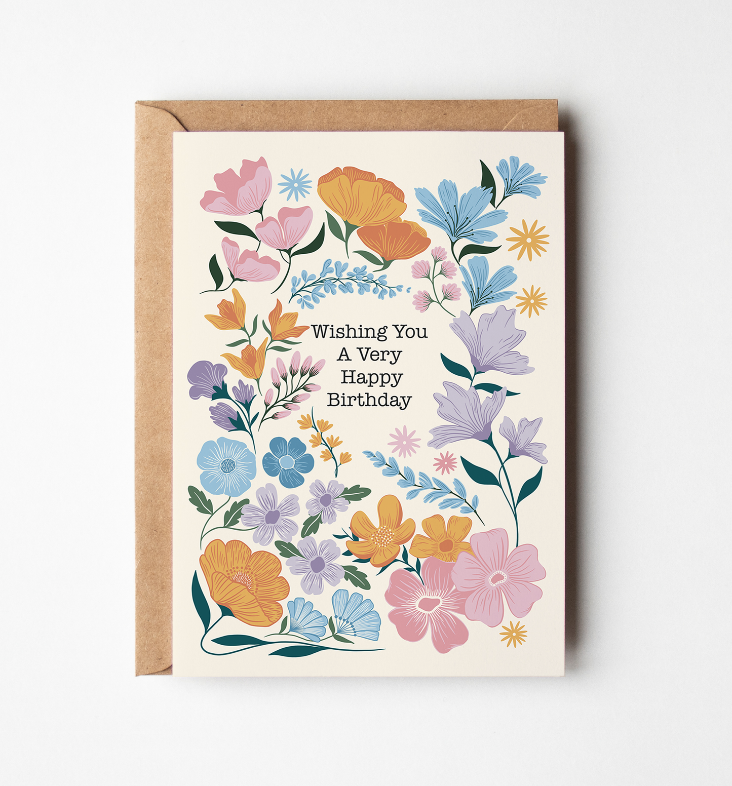Retro Floral Happy Birthday Card