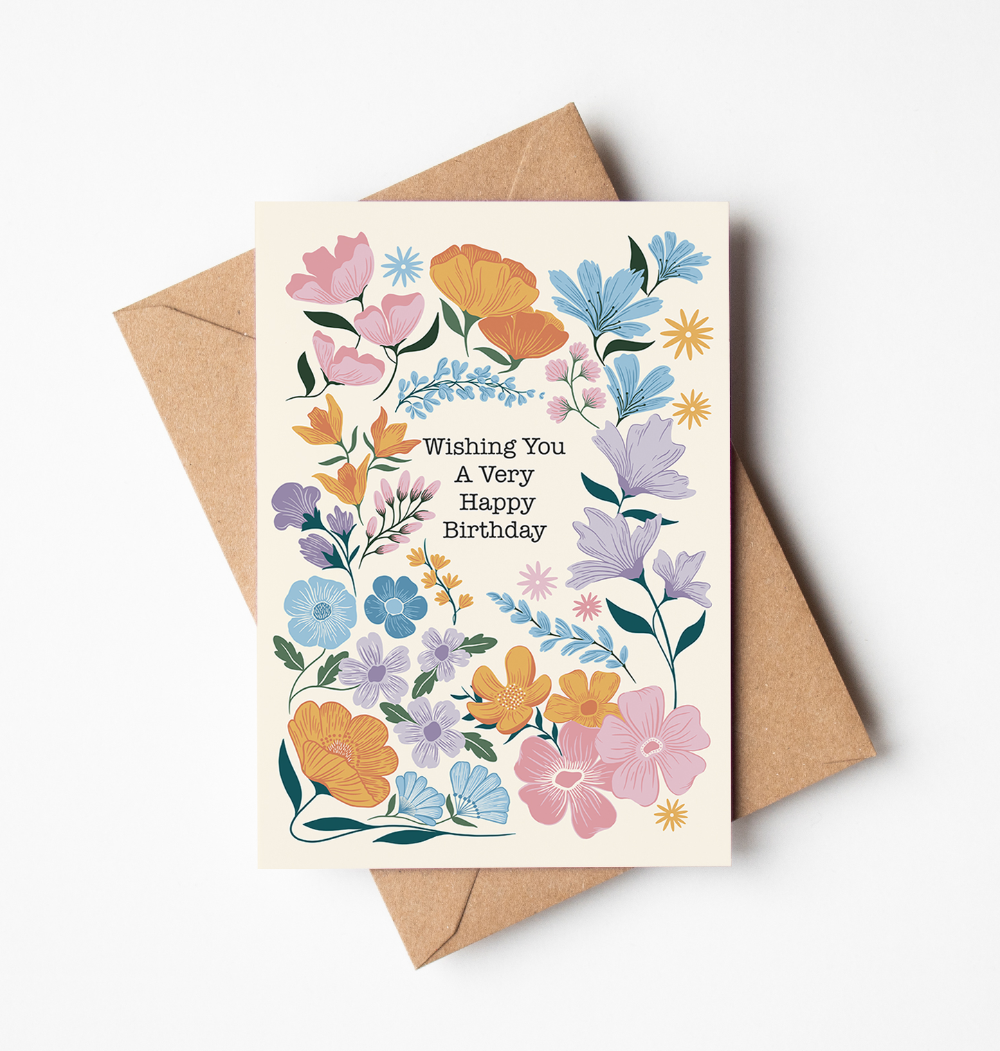 Retro Floral Happy Birthday Card
